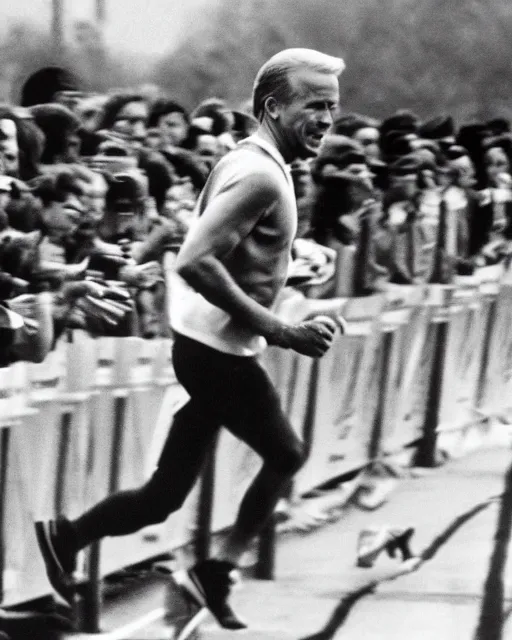 Image similar to film still close - up shot of joe biden running a marathon. photographic, photography