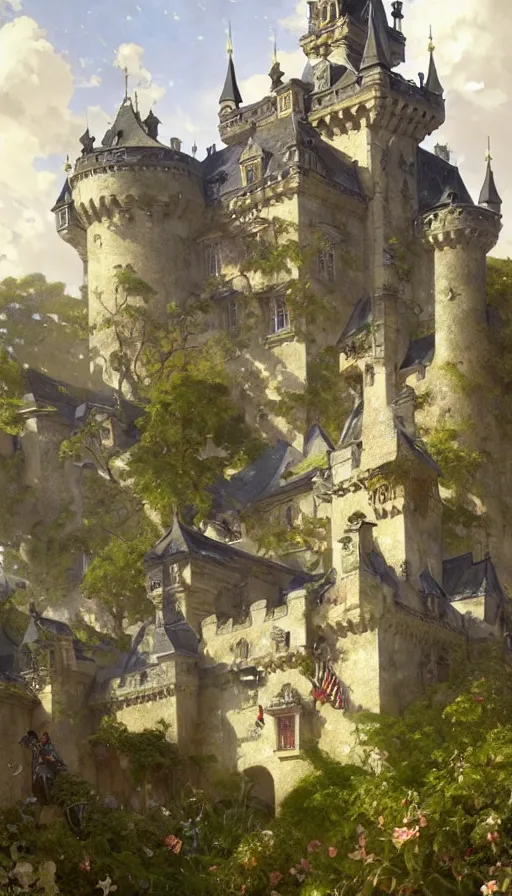 Image similar to castle being sieged by huge army, design on white background, beautiful details, lush foliage, drawn by karl kopinski, john singer sargent, tom bagshaw, norman rockwell, alphonso mucha, lolish, trending on artstation