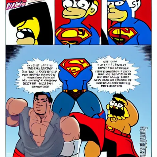 Prompt: superman boxing against mike Tyson in the style of the simpsons