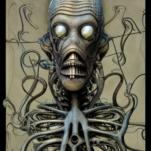 Image similar to biomechanical squidward by ai hr giger, lovecraft, highly detailed, concept art