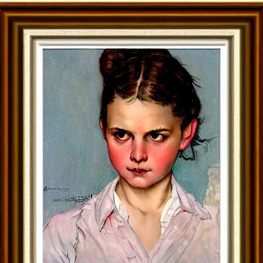 Prompt: A sad girl portrait, centered, artwork by Norman Rockwell, cinematic view, high quality