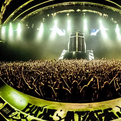 Image similar to amazing pantera concert, with a circular, 3 6 0 degree stage, with large led screens