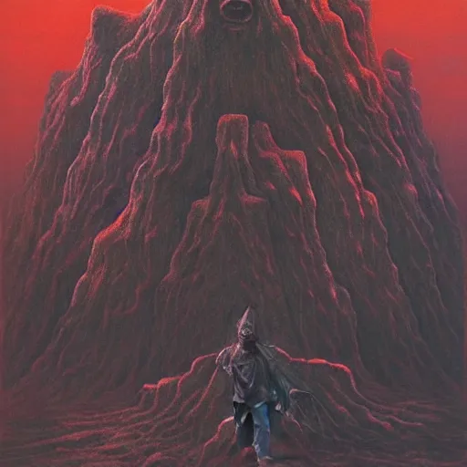 Prompt: demon sitting at the throne in the hell by zdzislaw beksinski lava