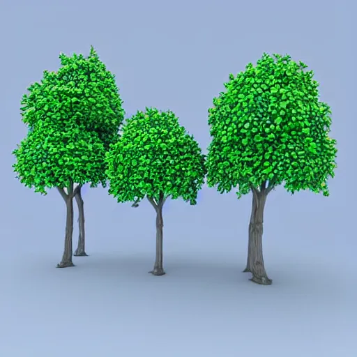 Prompt: forest of many 3 d cartoon trees, all unique, colourful
