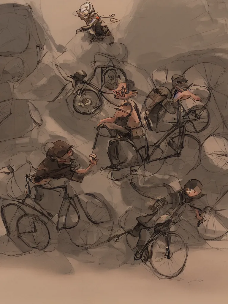 Prompt: riding a bike by disney concept artists, blunt borders, rule of thirds