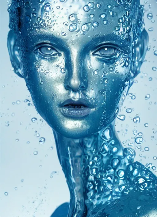 Image similar to sculpture made of water, portrait, future, shaman, harper's bazaar, vogue, magazine, underwater, blue, concept art, ornate, luxury, elite, elegant, trending on artstation, by ruan jia, by Kenneth Willardt, by ross tran, by WLOP, by Andrei Riabovitchev,