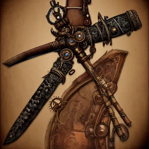 Image similar to a steampunk sword, intricate, artstation