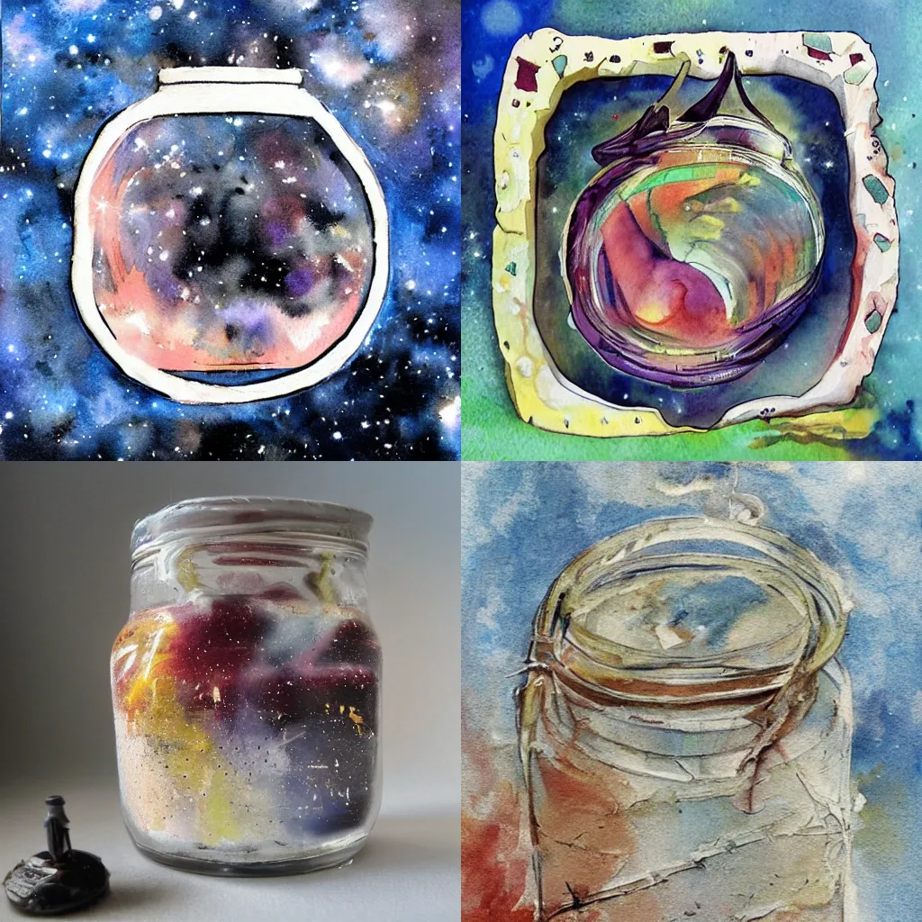 Image similar to a watercolor painting of a galaxy inside a jar, artstation