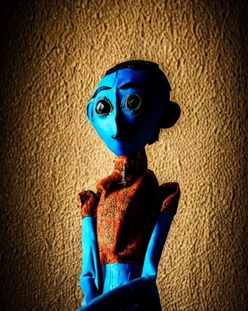 Image similar to a paper mache doll of a creepy long limbed coraline, realistic, very detailed, complex, intricate, studio lighting, superres sharpening, bokeh, sigma 5 0 mm f 1. 4