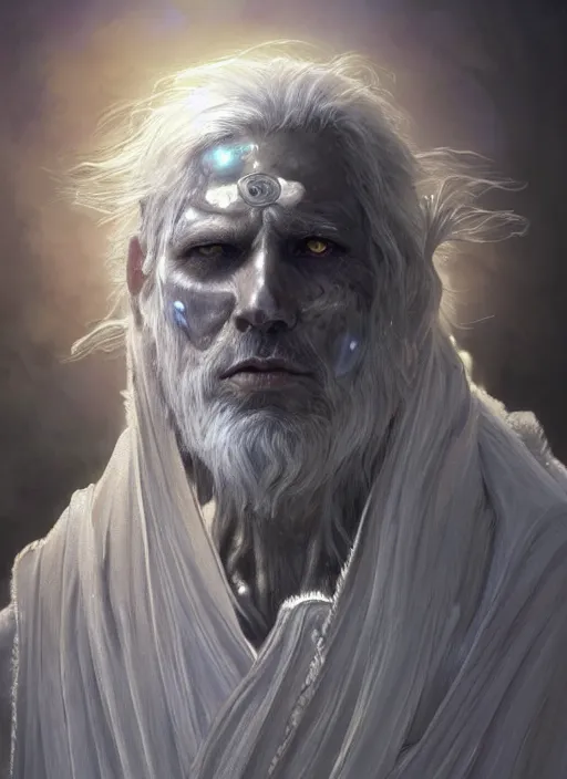 Image similar to Portrait of Prime Minister Scott Morrison, white glowing eyes, silver shaggy hair, cloak, ethereal wings, male, fantasy, extremely detailed, digital painting, artstation, concept art, smooth, sharp focus, illustration, stunning lighting, art by artgerm and greg rutkowski and alphonse mucha and simon stalenhag, realistic character concept, high fantasy, light atmosphere, golden ratio, cinematic lighting, hyperdetailed, high resolution, insanely detailed and intricate, artstation, Marc Simonetti, Greg Rutkowski, 8k