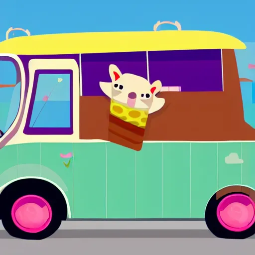 Image similar to cartoon dog driving an ice cream van