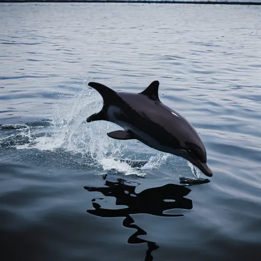 Image similar to a dolphin in full swat gear, zeiss lens, 5 0 mm