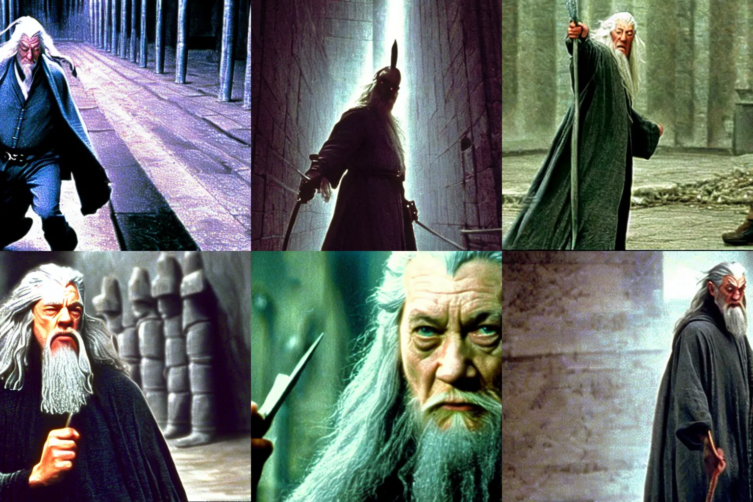 Prompt: gandalf dodging bullets in slow motion in the matrix 1 9 9 9