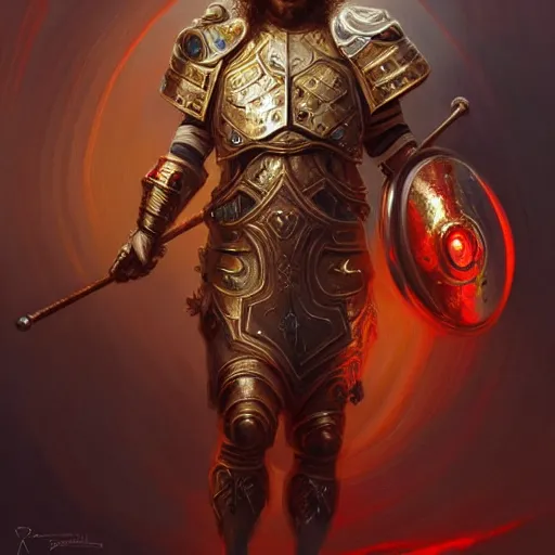 Prompt: Sam Hyde wearing a futuristic Roman warrior armor with gold and red details, exposed in cryo chambers by James Jean, intricate, elegant, highly detailed, centered, digital painting, artstation, concept art, smooth, sharp focus, illustration, by Peter Mohrbacher, WLOP