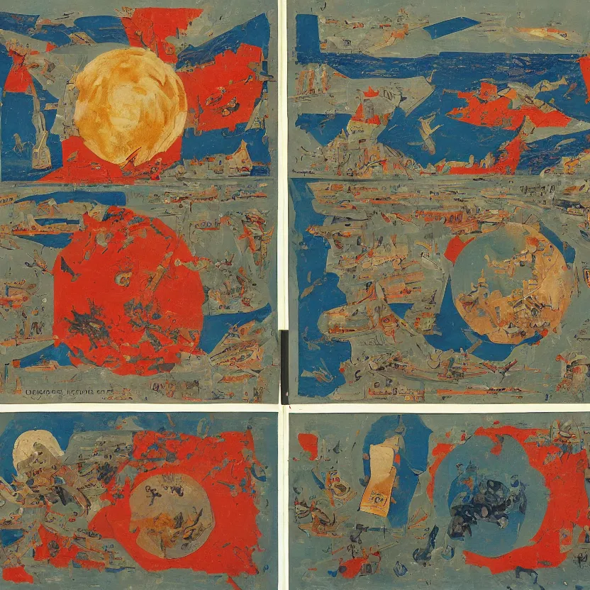 Prompt: quadtych depicting nuclear war