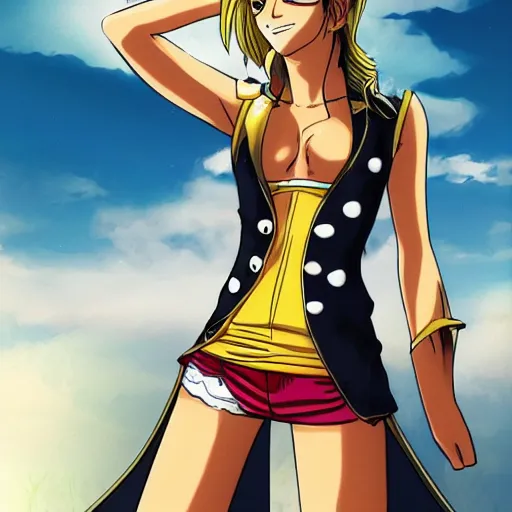 Image similar to A full body portrait of emma watson as Nami from one piece