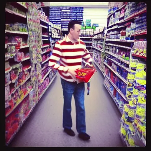 Prompt: “ security camera footage of peewee herman shoplifting from walmart ”