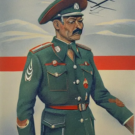 Image similar to a detailed and complex, highly detailed, concept art, soviet propaganda poster depicting a general emu in military uniform. painting by irakli toidze,