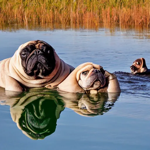 Prompt: a Walrus-Pug Hybrid, A Walrus that looks like a pug, huge tusks, afternoon hangout, good times photograph, candid