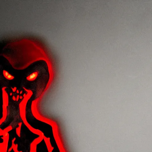 Image similar to a scary shadow creature with red glowing eyes