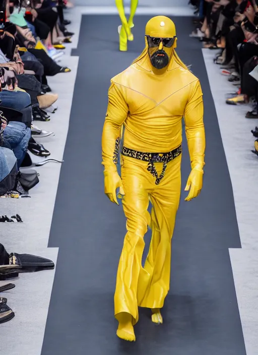 Prompt: hyperrealistic and heavy detailed balenciaga runway show of hulk hogan, leica sl 2 5 0 mm, vivid color, high quality, high textured, real life