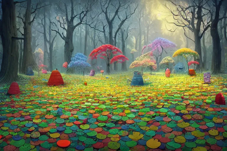 Prompt: inside a marshmallow forest in an ice cream valley, summer morning, very coherent and colorful high contrast, art by!!!! gediminas pranckevicius!!!!, geof darrow, dark shadows, hard lighting