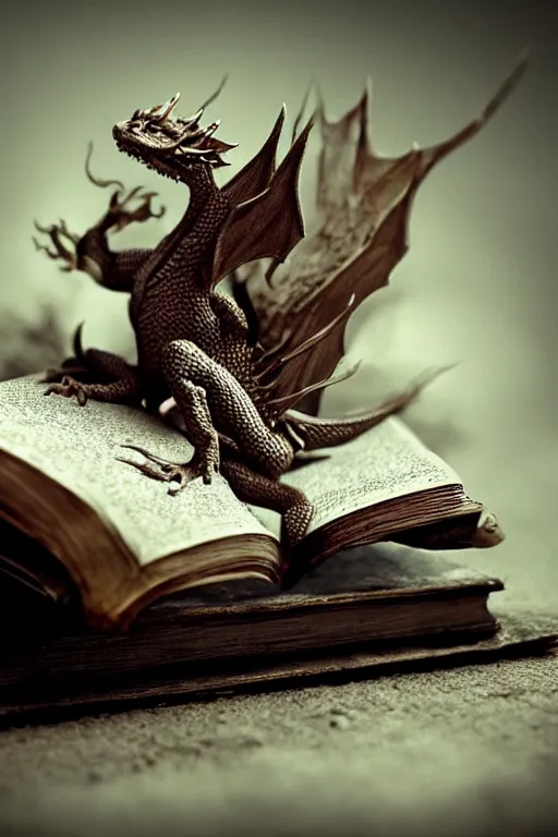 Prompt: A tiny dragon sleeping on an old dusty magic book, dramatic lighting, cinematic, establishing shot, extremely high detail, foto realistic, cinematic lighting, post processed, concept art, high details, cinematic, 8k resolution, beautiful detailed, photorealistic, digital painting, artstation, concept art, smooth, sharp focus, artstation trending, octane render, unreal engine