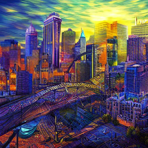 Image similar to milwaukee skyline highly detailed, award-winning digital art in the style of Android Jones