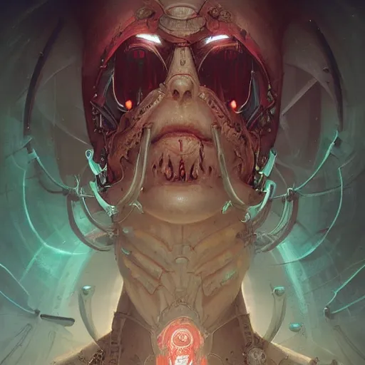 Prompt: a portrait of a satanic cybernetic illuminati occultist, cyberpunk concept art by pete mohrbacher and seb mckinnon and beksinski and josan gonzales, digital art, highly detailed, intricate, sci-fi, sharp focus, Trending on Artstation HQ, deviantart, unreal engine 5, 4K UHD image