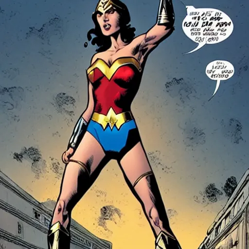 Image similar to Gal Gadot as wonder woman in a vertigo comic, one panel