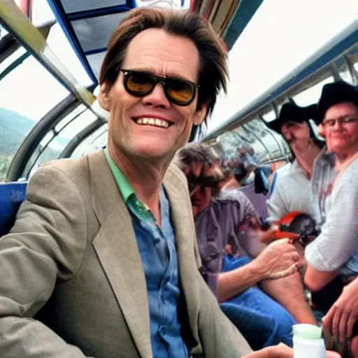 Prompt: jim carrey on a cablecar