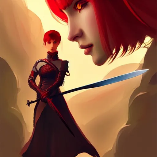 Image similar to a woman holding a sword with a dragon on it, concept art by Ilya Kuvshinov, contest winner, fantasy art, official art, concept art, high detail, experimental, high quality, hyperrealistic, 4k