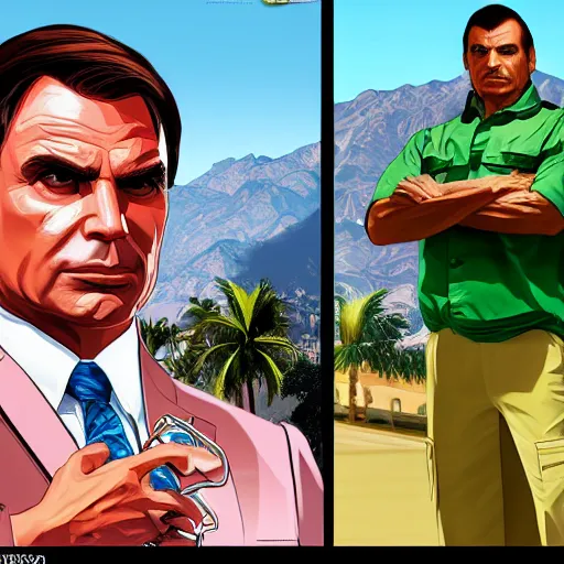 Image similar to Jair Bolsonaro in GTA V, Cover art by Stephen Bliss, Boxart, loading screen
