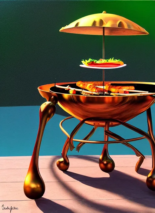 Prompt: barbeque designed by salvador dali, natural lighting, path traced, highly detailed, high quality, digital painting