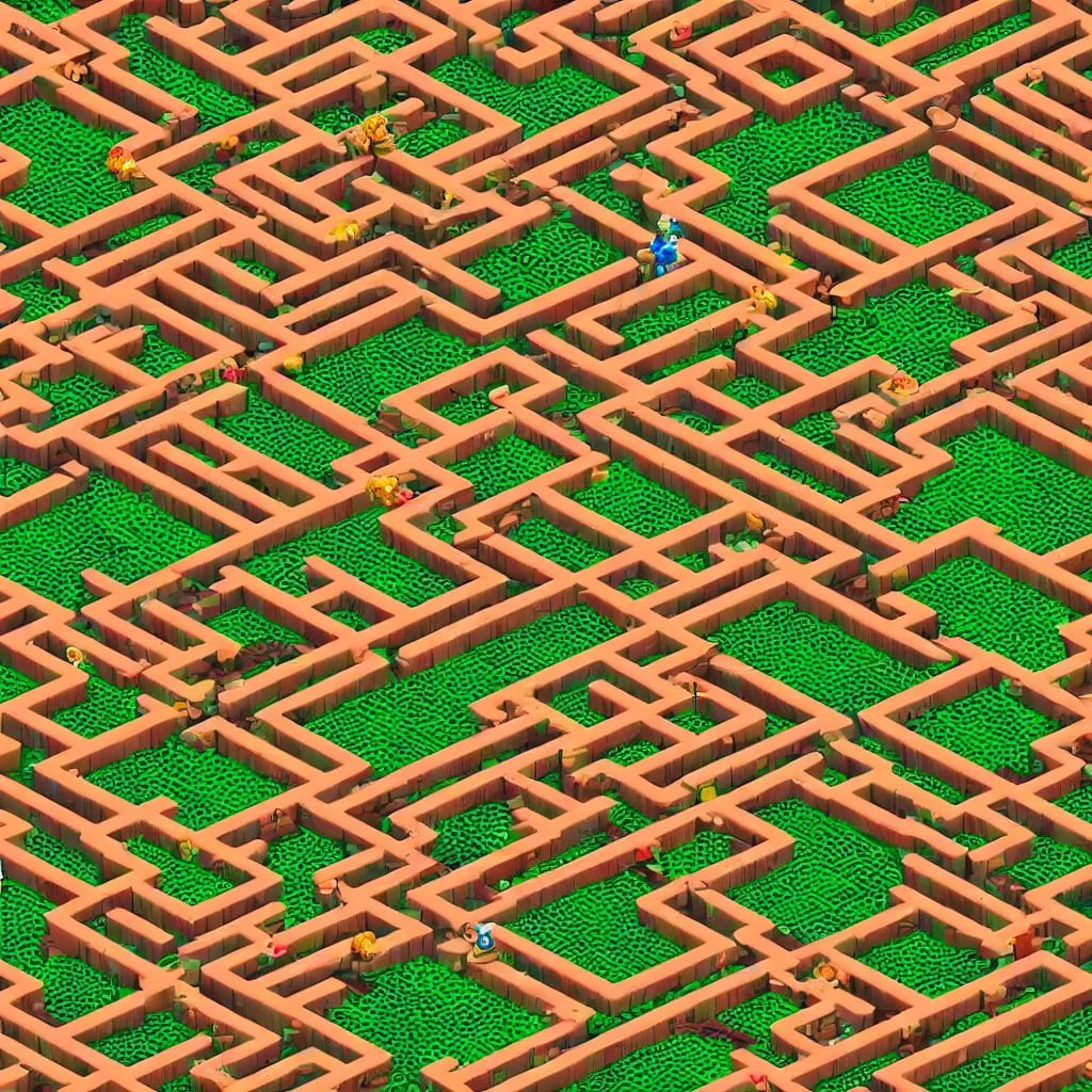 Image similar to wimmelbilder maze made of arcade donkey kong mario ladders, isometric, very sharp