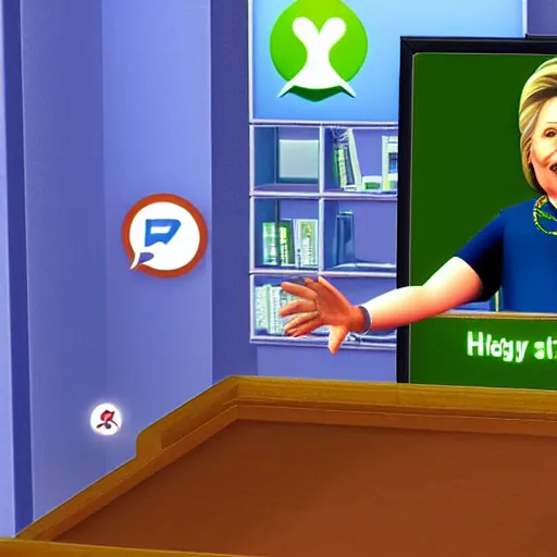 Image similar to screenshot of hillary clinton in the pc game the sims ( 1 9 9 9 )