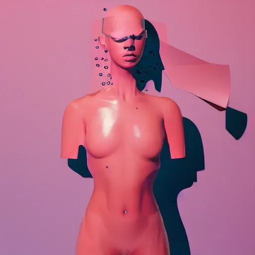 Prompt: flume and former cover art future bass girl unwrapped statue bust petite lush body pleasure justice photography model water droplets futuristic material vibrant colours simple background Jonathan Zawada, Thisset style