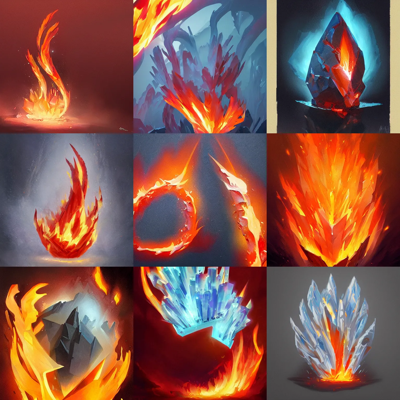 Prompt: stylized crystal formation, shaped like flame, painted by greg rutkowski