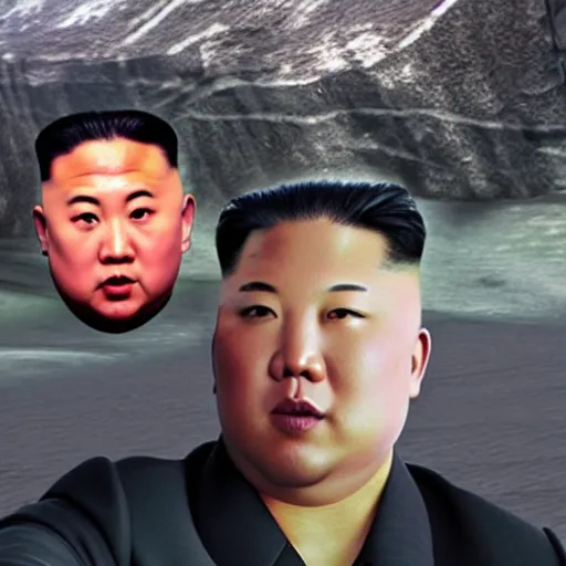 Prompt: the rock and kim jong - un, selfie, phone photo,