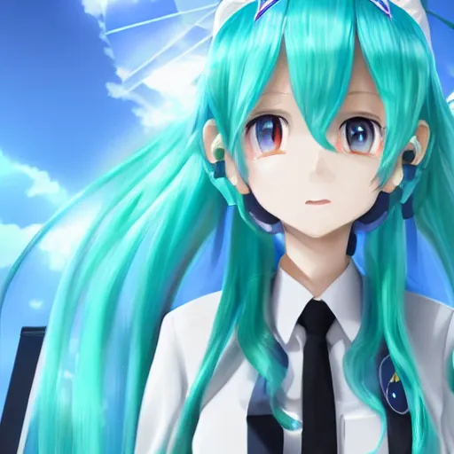 Prompt: Hatsune Miku as a weather services chief, epic. 4k resolution, anime, pixiv, extremely detailed - C 10