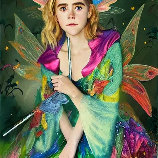 Prompt: stunning, breathtaking, awe - inspiring award - winning concept art of kiernan shipka as a faerie wearing a colorful kimono, extremely moody lighting, hyper detailed, intricate