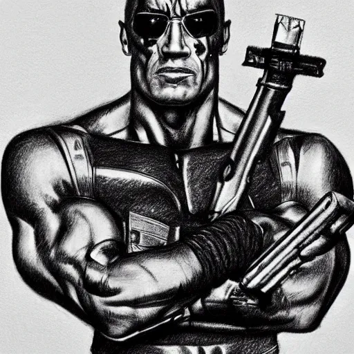 Image similar to pencil sketch of the rock as terminator ( 1 9 8 4 )