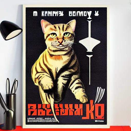 Prompt: cat in a soviet union propaganda poster