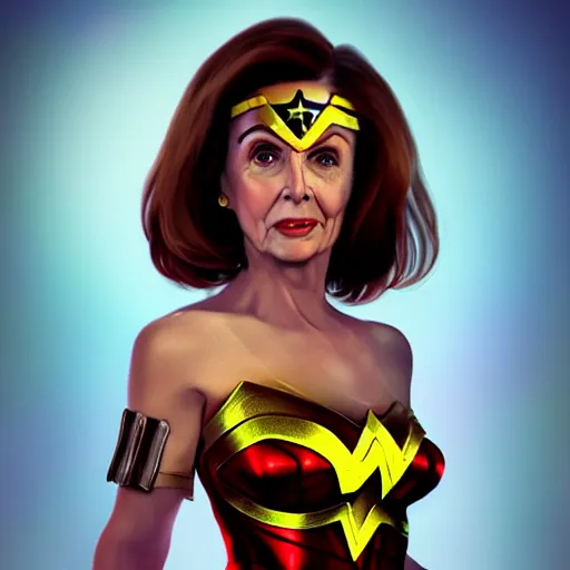 Prompt: Nancy Pelosi as Wonder Woman, digital art, cgsociety, artstation, trending, masterpiece