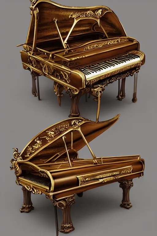 Image similar to Steampunk harpsichord, Artstation, photorealistic