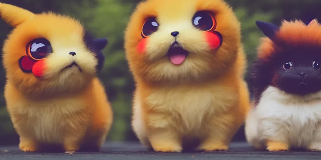 Image similar to real life pokemons photo, cute!!!, chuncky!!!, adorable!!!, fluffy!!!, ultra realistic!!!, golden hour, sharp focus