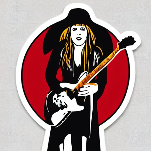 Image similar to stevie nicks playing guitar and singing, sticker - art, svg vector, adobe - illustrator