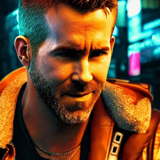 Prompt: ryan reynolds portrait, cyberpunk 2 0 7 7, cyberpunk, photorealistic, ultra detailed, neon, octane, bokeh, cinematic lighting, cyber, cyberpunk city, studio quality, feature, scars, cyberface, 8 k