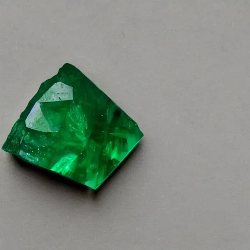 Prompt: a cut polished emerald gemstone growing from a plant