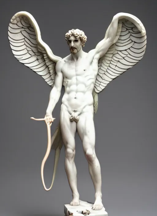 Image similar to art nouveau marble statue of tom ellis ( lucifer ) as a winged demon